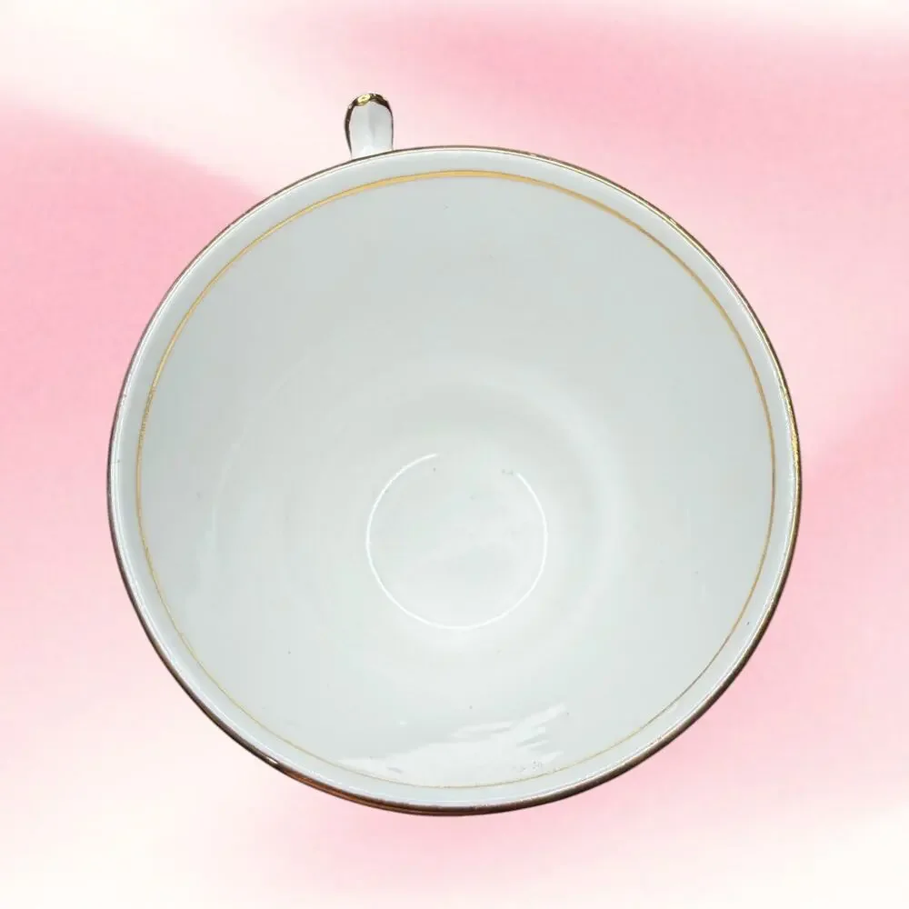 Vintage Phoenix Bone China Teacup Saucer Daisy Floral Gold Trim Cottagecore